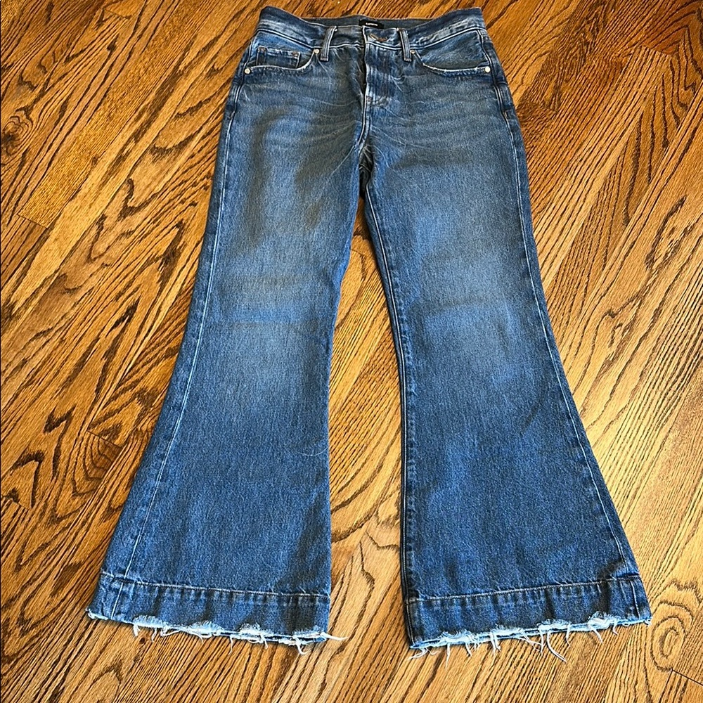 Blue Flare Wide Leg Jeans with Vintage Wash